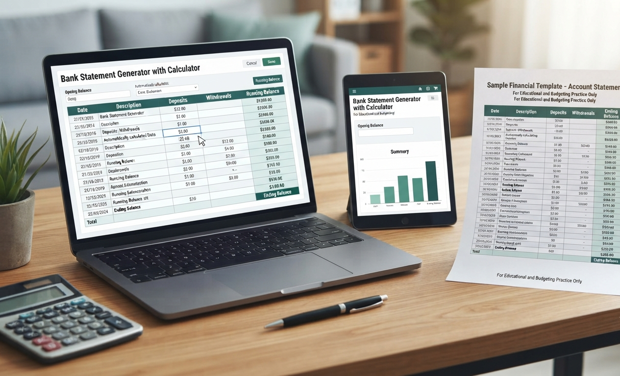 bank statement generator with calculator
